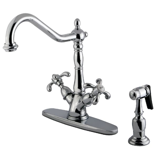 French Country Mono Deck Mount Kitchen Faucet W/ Brass Sprayer, CP